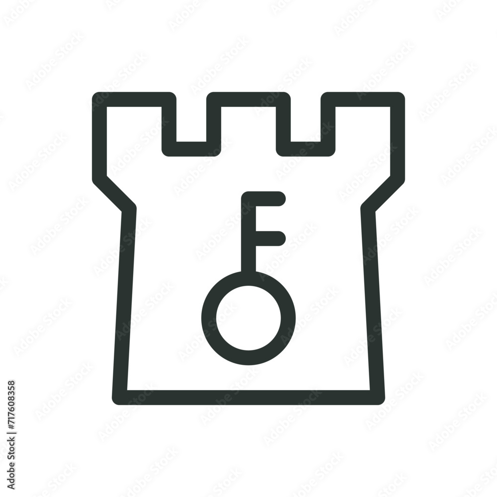 Medieval castle isolated icon, medieval old tower with key emblem vector symbol with editable stroke Medieval castle isolated icon, medieval old tower with key emblem vector symbol with editable stroke