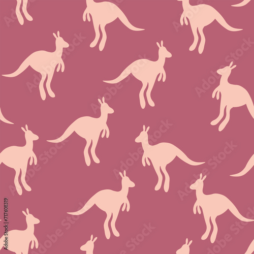 Vector flat illustration with silhouette kangaroo and baby kangaroo on fiery background. Seamless pattern on orange background. Design for card, poster, fabric, textile. Pray for Australia and animals