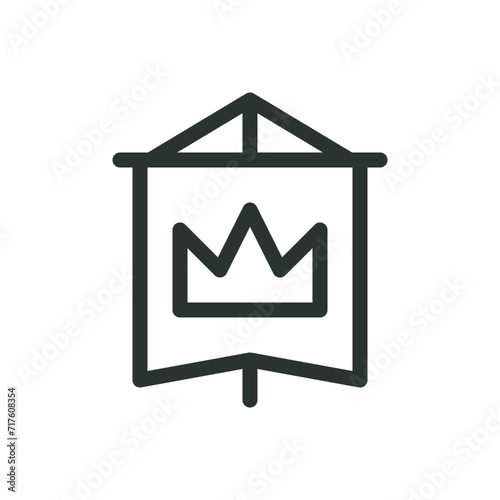 Royal banner isolated icon, standard flag with king crown vector symbol with editable stroke