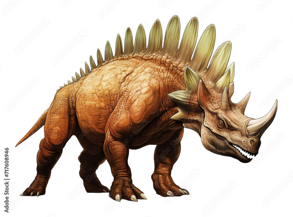 Naklejka premium ancient animal horned dinosaur illustration on transparent background, generative ai