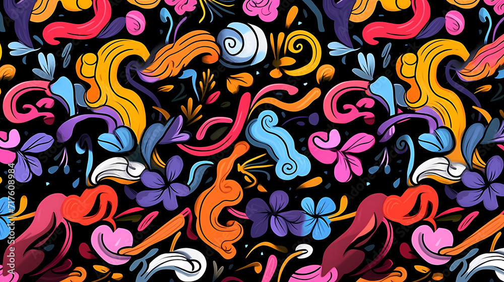 Funny doodle seamless pattern, artistic background Funny doodle seamless pattern, artistic background