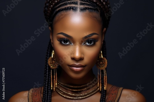Black Woman with Braids: Stunning Ethnicity with Content Smile and Smokey Eyes, Beautiful Brown