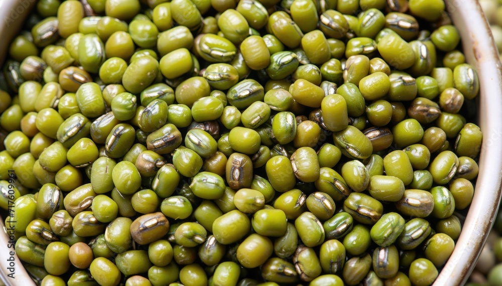 Fresh mung bean grams close-up view