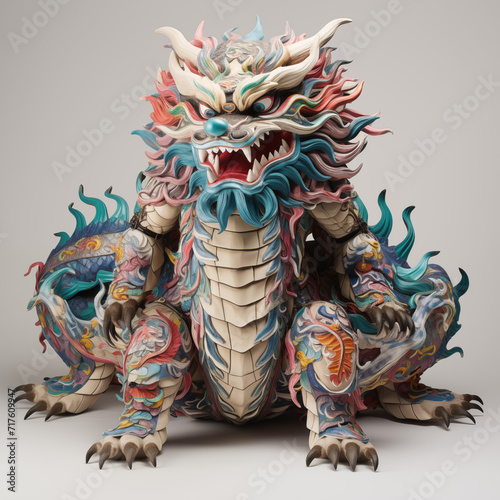 Gorgeous portrait of a captivating dragon figure, shining against a clean white background. Artistic details and the grandeur of Chinese culture are vividly portrayed in this elegant design photo