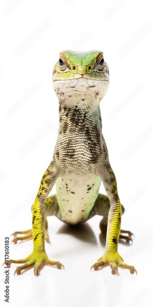 Obraz premium Closeup of Wild Sand Lizard isolated on a white background. Incredible Green Reptile. Nature