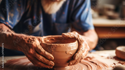 Crop of mans hands work in a workshop a potter