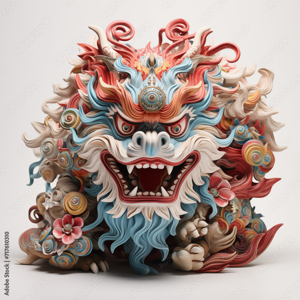 Gorgeous portrait of a captivating dragon figure, shining against a clean white background. Artistic details and the grandeur of Chinese culture are vividly portrayed in this elegant design