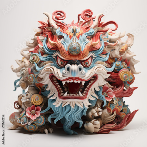 Gorgeous portrait of a captivating dragon figure, shining against a clean white background. Artistic details and the grandeur of Chinese culture are vividly portrayed in this elegant design photo