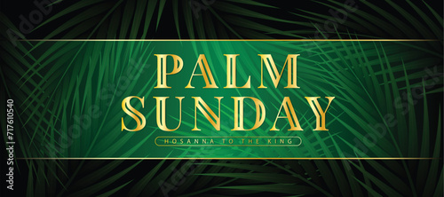 Palm sunday Gold text on abstract dark green palm leaves texture background vector design