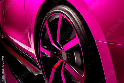 Abstract of polished magenta car and alloy wheel