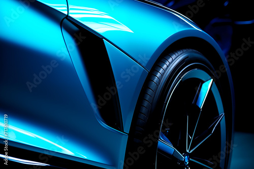 Abstract of polished cyan modern car and wheel