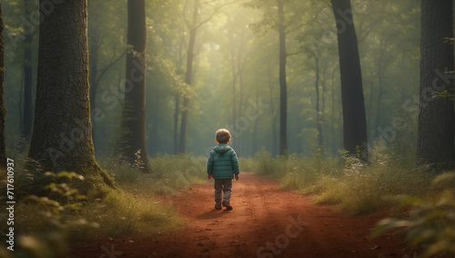 a little kid  walking in the forest © Ali