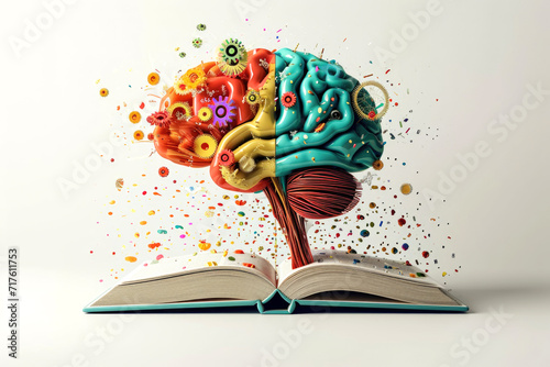 Wallpaper Mural Creative colorful brain and gears, on open book with education and success, Online education, creative mind, new idea, training, tutor, video lesson, course, knowledge and Collage school Torontodigital.ca