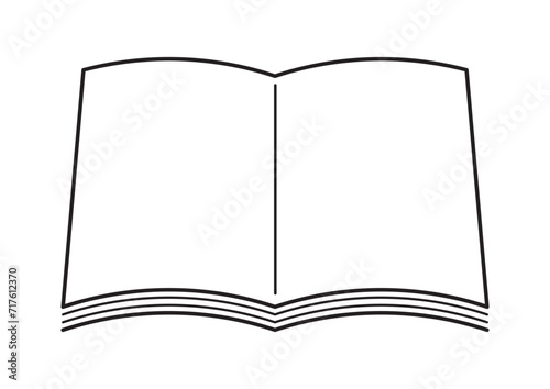 開いた本（ノート）のシンプルな白黒イラスト　Simple black and white illustration of an open book (notebook)