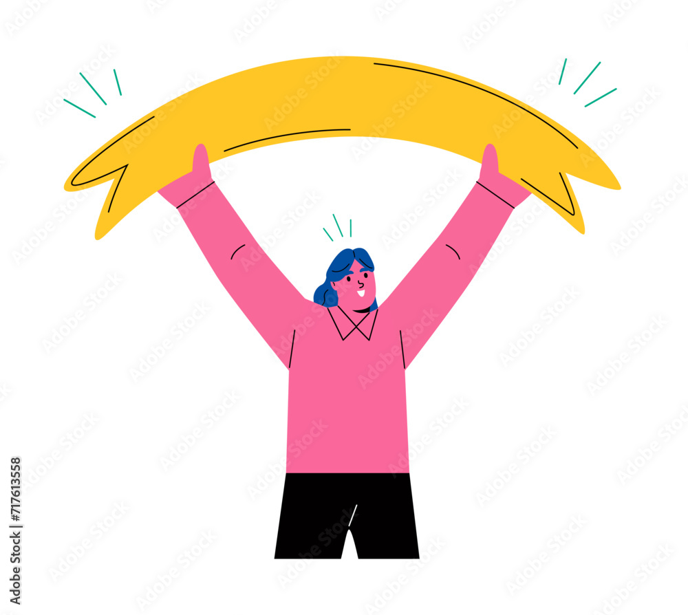Business woman holding ribbon. Flat vector illustration isolated on white background Business woman holding ribbon. Flat vector illustration isolated on white background