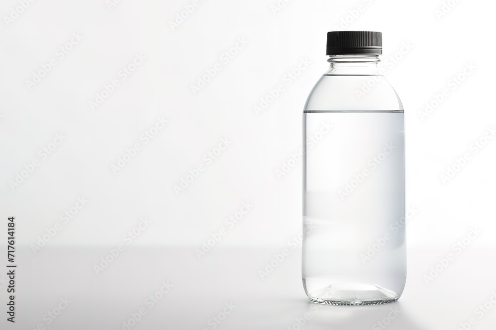 a clear plastic drink bottle with a black lid in the photo on a black background can be used for mockups and more. generative AI a clear plastic drink bottle with a black lid in the photo on a black background can be used for mockups and more. generative AI