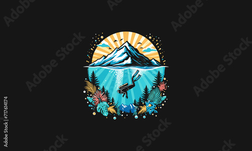 man diving under water vector flat design