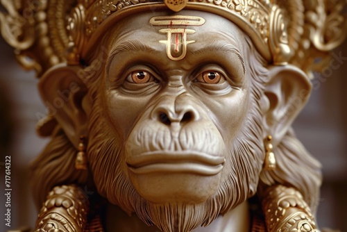 Close-up of a statue of a monkey wearing a crown. Perfect for animal lovers or as a decorative piece in a royal-themed event