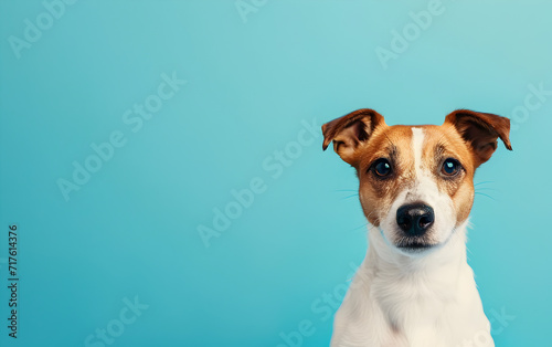 Adorable Small Dog Looking at the Camera over a Blue Background © Prangthip
