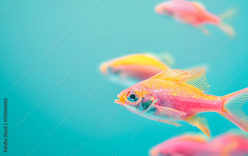 Colorful Fish Swimming with Turquoise Background Colorful Fish Swimming with Turquoise Background