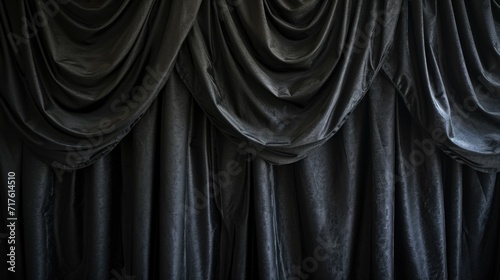 A black curtain hanging against a black background. Suitable for dramatic or mysterious themes