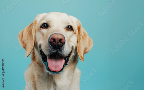 Happy Dog Smiling on Blue Background © Prangthip