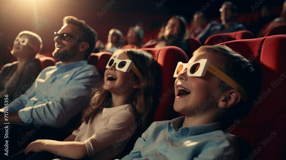 A cheerful young family with their daughter is watching a movie at the cinema with popcorn. Having fun with children, recreation and entertainment concepts. A cheerful young family with their daughter is watching a movie at the cinema with popcorn. Having fun with children, recreation and entertainment concepts.