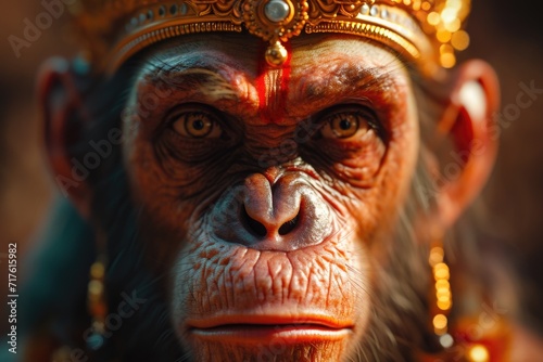 Close up of a monkey wearing a crown. Perfect for animal lovers or to add a touch of royalty to your designs