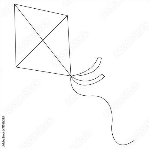 Continuous one line drawing of kite line art drawing vector illustration