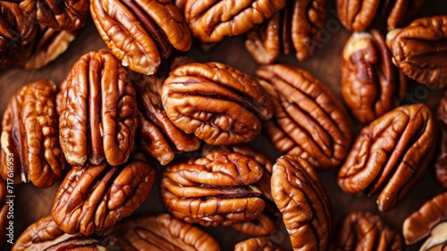 Background with pecan nuts. Top view of nuts