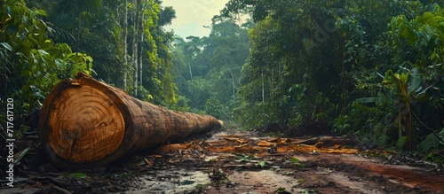 Amazon rainforest area managed for sustainability with Pequia log over 150cm diameter harvested. photo