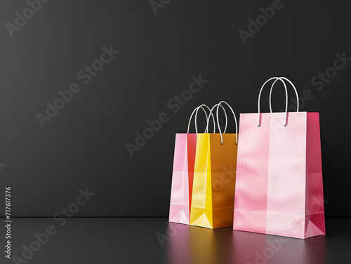 Glossy pink shopping bags with a soft gradient on a dark background.