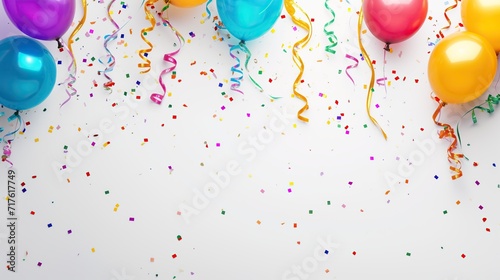 Fotografia Balloons, Streamers, and Confetti Adorning an Empty Background with copy space, Happy Atmosphere of the Festival, carnival or birthday party