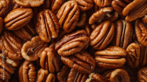 Background with pecan nuts. Top view of nuts