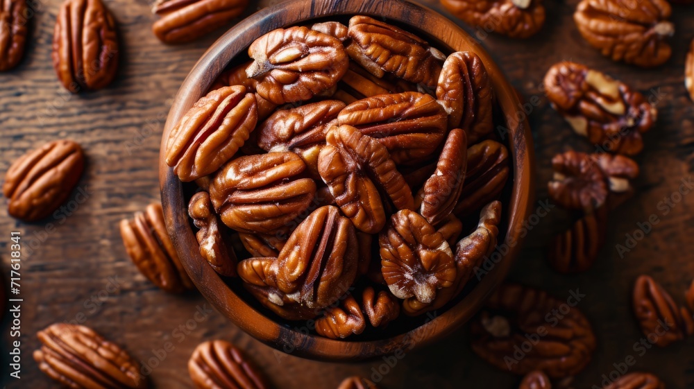 Background with pecan nuts. Top view of nuts Background with pecan nuts. Top view of nuts