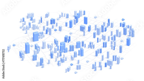City landscape vector background. Simple minimal town with 3d buildings, urban concept. Exploring available properties, potential choices. Editable vector illustration. White background