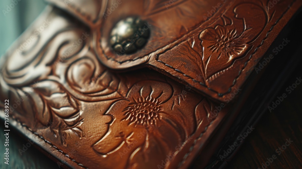 A detailed close-up of a leather wallet placed on a table. Ideal for finance, money, and personal finance concepts A detailed close-up of a leather wallet placed on a table. Ideal for finance, money, and personal finance concepts