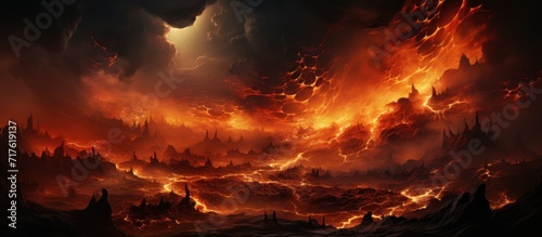 Dramatic fiery bloody sky