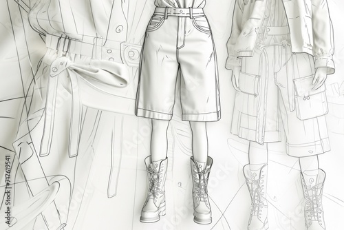 A detailed drawing of a woman's dress and jacket. Suitable for fashion magazines, clothing catalogs, and fashion design websites