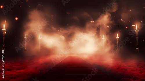 Red carpet staircase with smoke and spotlights  holiday awards ceremony event