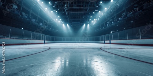 A hockey rink with lights illuminating the ice. Perfect for sports enthusiasts and hockey-themed projects
