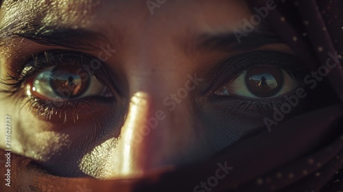 Close up of a woman's eyes with a veil on her head. Perfect for bridal or fashion-related projects