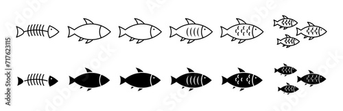 simple fish silhouette set. tuna sea fish vector icon set.