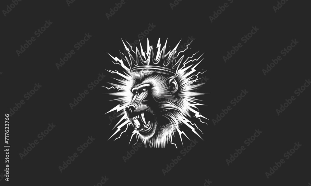 head monkey angry wearing crown with lightning vector design - obrazy, fototapety, plakaty 