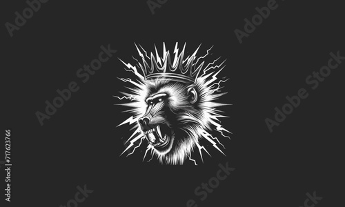 Fotografija head monkey angry wearing crown with lightning vector design