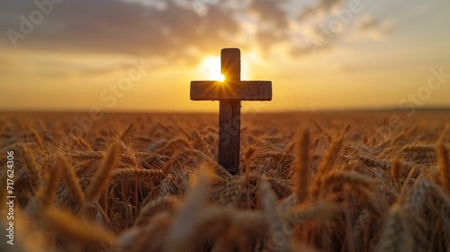 Cross in the Field: A Rustic, Timeless Symbol for Easter Generative AI