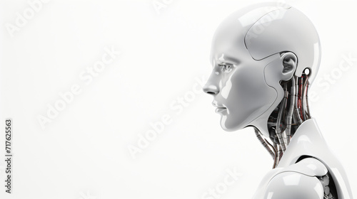 Humanoid robot on white background copy space