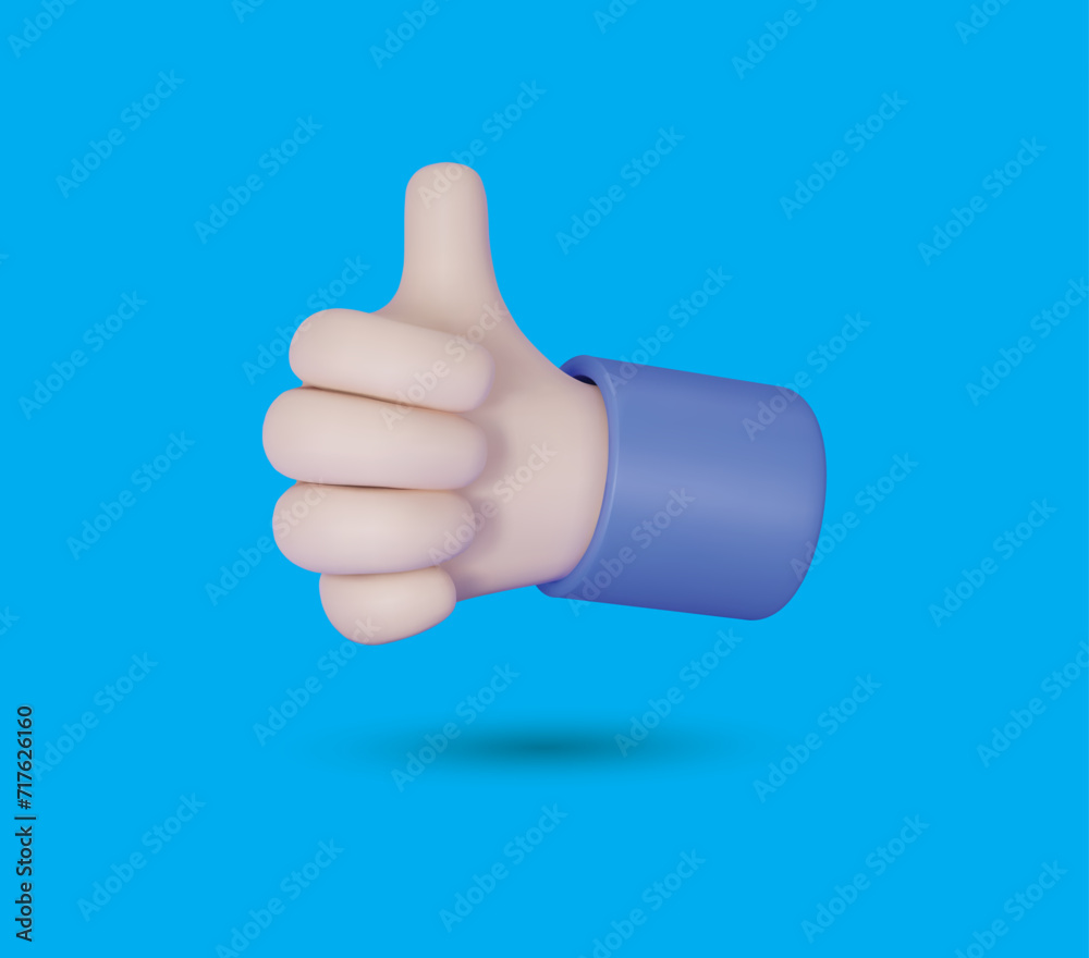3D cartoon thumb up hand gesture isolated on blue background. Hand thumb up or like sign. Vector 3d illustration
3D cartoon thumb up hand gesture isolated on blue background. Hand thumb up or like sign. Vector 3d illustration