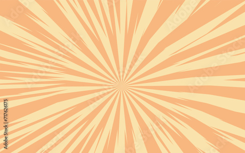 Pop art radial colorful comics book magazine cover. Striped beige digital background. Cartoon funny retro pattern strip mock up. Vector halftone illustration. Sunburst, starburst shape