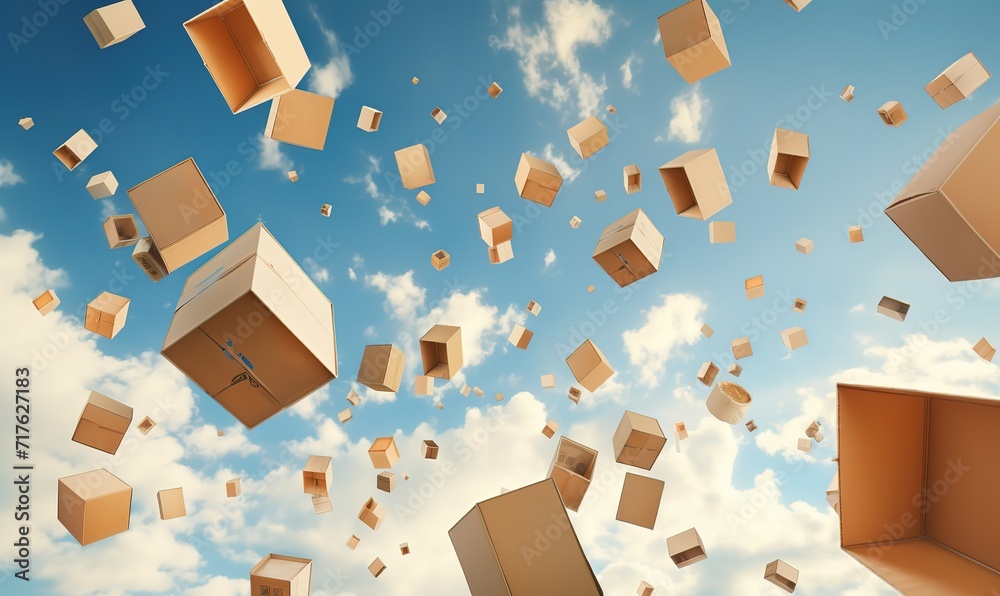 Flying cardboard. generative AI Flying cardboard. generative AI